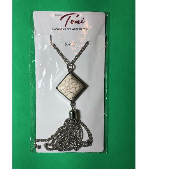 Toni Necklace – 20mm White Howlite Tassel Pendant with Silver Accents - Picture 1 of 1
